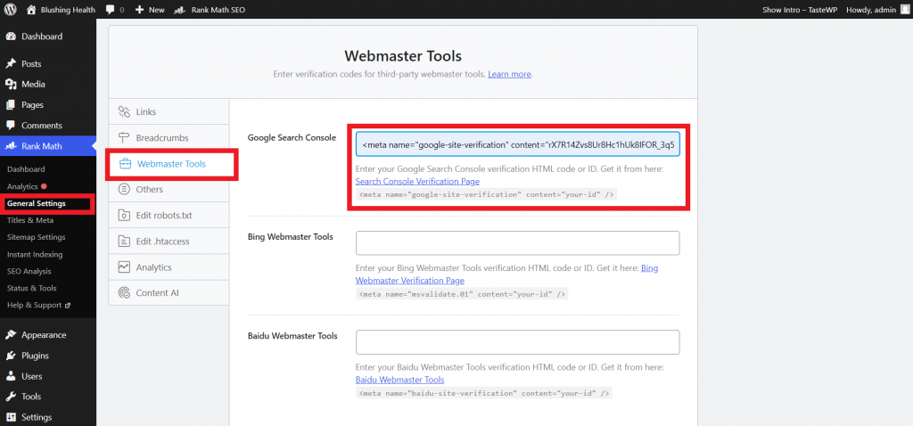 google-search-console-verification-using-rank-math