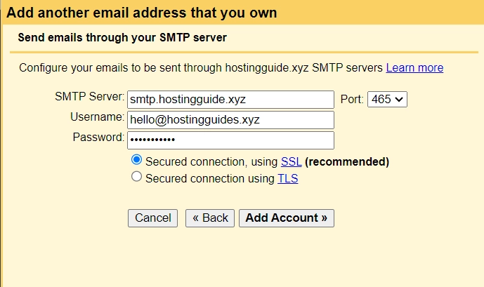 SMTP gmail setup
