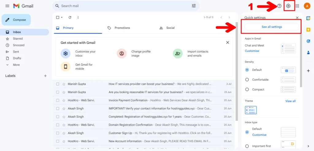 gmail all settings