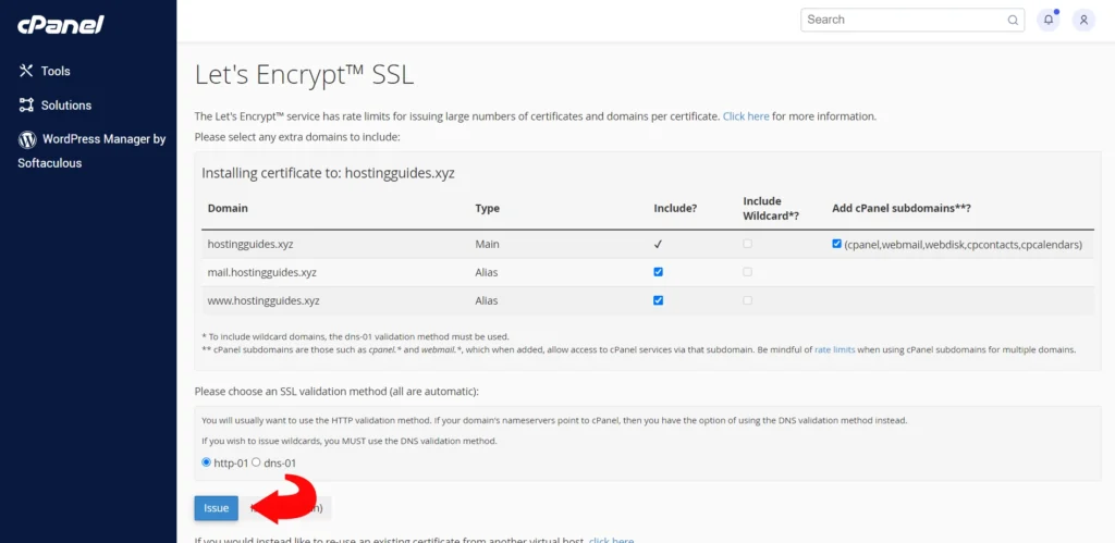 issue free ssl certificate