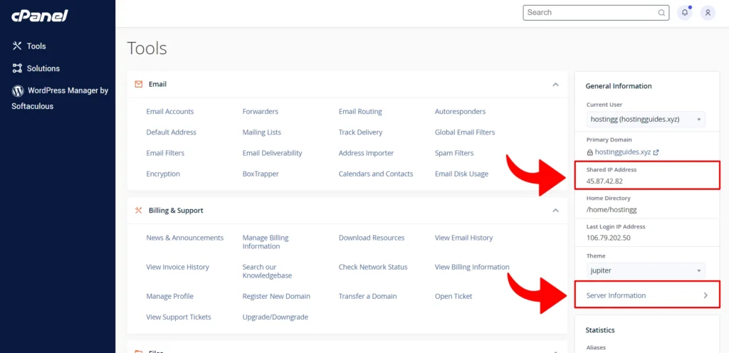 server's shared IP in cPanel